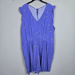 Old Navy Womens Floral Linen Romper Size XXL Blue V Neck Cottagecore Boho Beachy